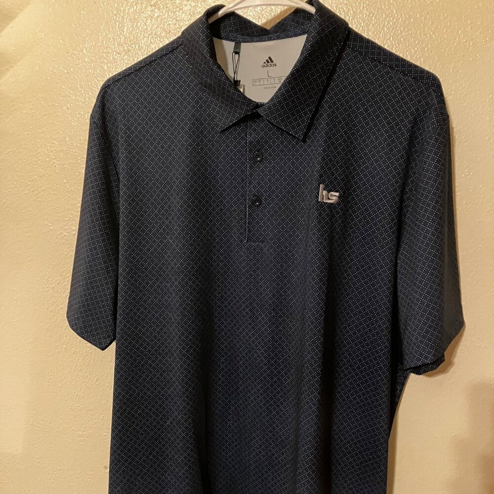 Adidas Golf Polo Diamond Dot Print Navy Blue Size L With Custom  'HS' Logo UPF